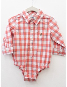 enterizo body camisa manga larga cuadros salmon