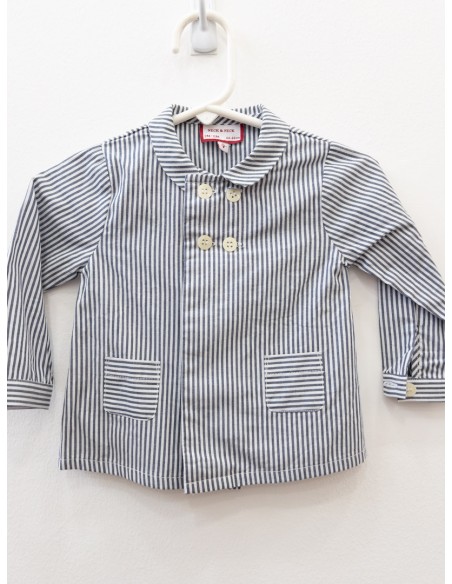 camisa manga larga rayas azul marino con botones