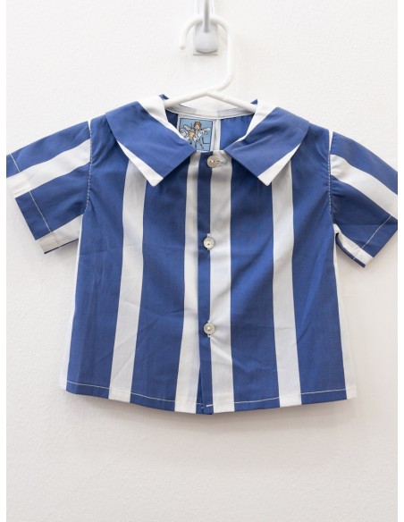 camisa manga corta azul y blanco