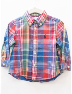 camisa manga larga cuadros rojos, morados, verdes