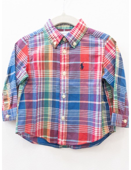 camisa manga larga cuadros rojos, morados, verdes