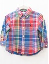 camisa manga larga cuadros rojos, morados, verdes