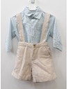enterizo body camisa manga larga turquesa cuadros azules con romper beige