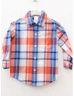 camisa manga larga cuadros naranja y azul