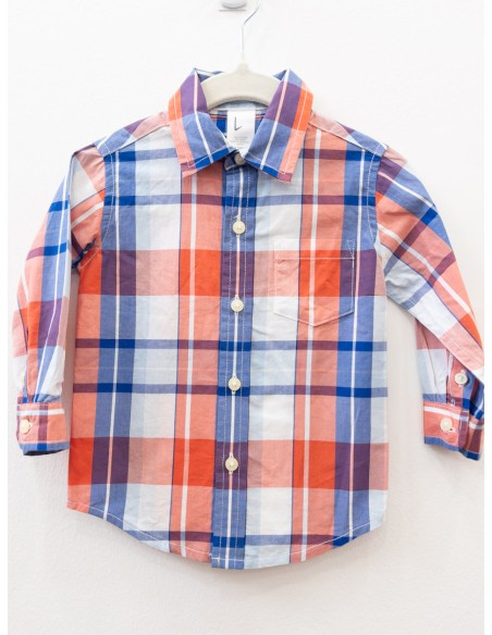 camisa manga larga cuadros naranja y azul