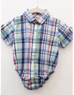 enterizo body camisa manga corta cuadros rosado, verde, azul