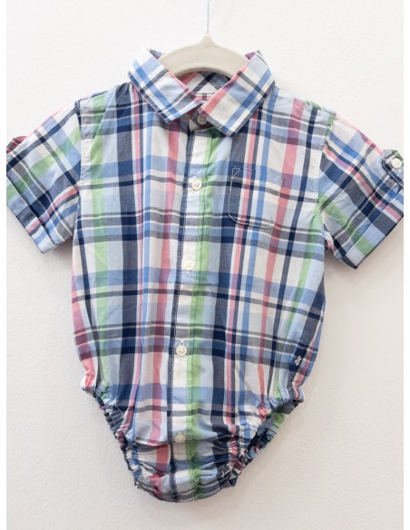 enterizo body camisa manga corta cuadros rosado, verde, azul