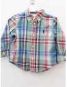 camisa manga larga verde con cuadros rojos y azules