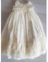 vestido beige con con tul y bordado