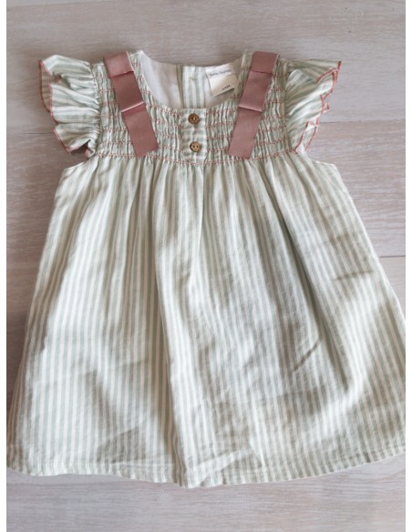 vestido rayas verdes y blancas con lazos rosados