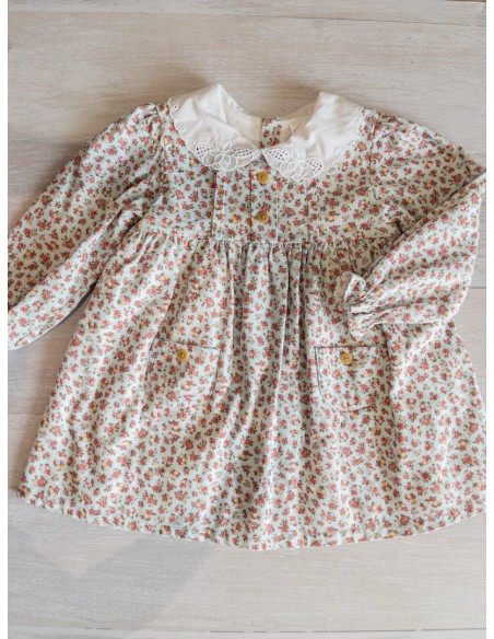 vestido con flores rosadas y limones manga larga