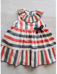 vestido rayas rojas y azules con lazo de soga