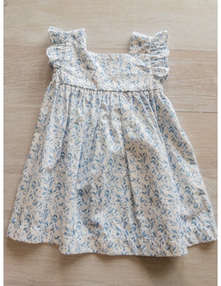 vestido blanco con hojas celestes