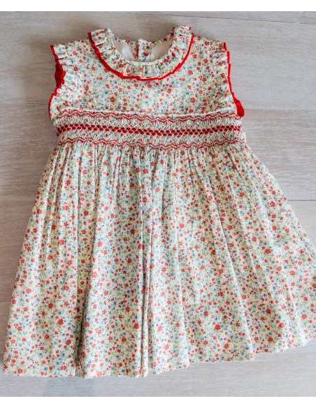 vestido flores rojas y azules