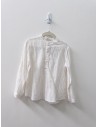 camisa manga larga blanca con rayas amarilla, cafe y azul