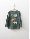 camiseta manga larga verde con dibujos de animales