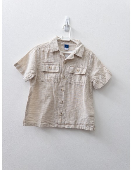 camisa rayas beige y blanco manga corta