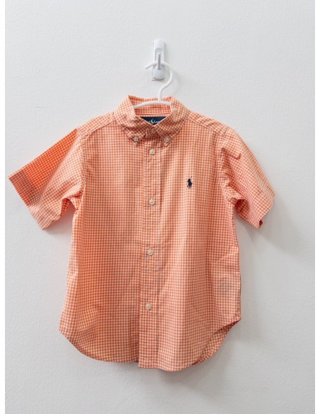 camisa manga corta cuadros naranjas y blancos
