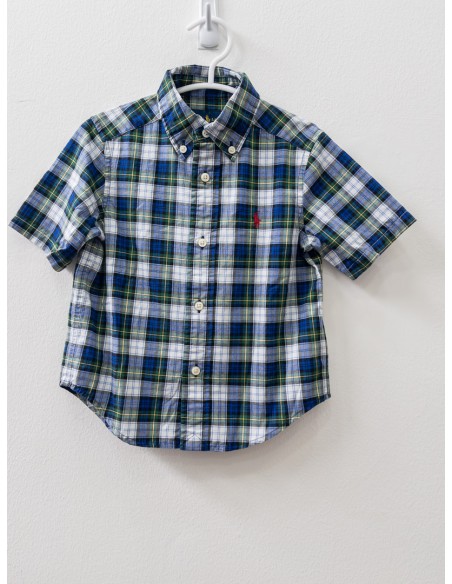camisa manga corta cuadros azules verdes y amarillo