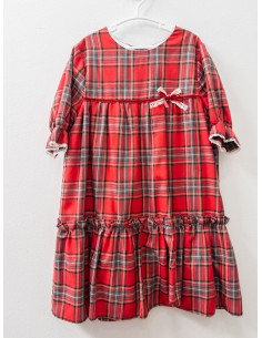 vestido rojo cuadros grises y negros