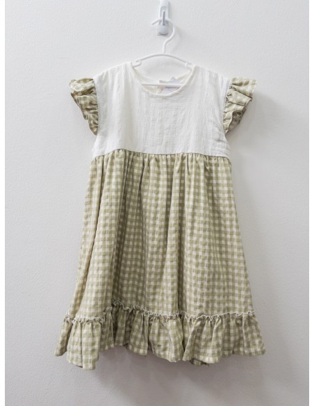 vestido cuadros verdes y pecho blanco