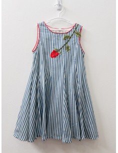 vestido rayas celestes con rosa bordada