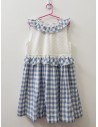vestido rombos celestes con pecho blanco bordados