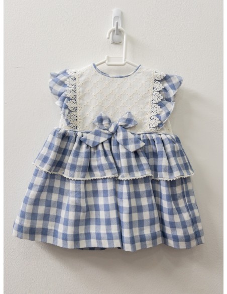 vestido cuadros azules con pecho blanco