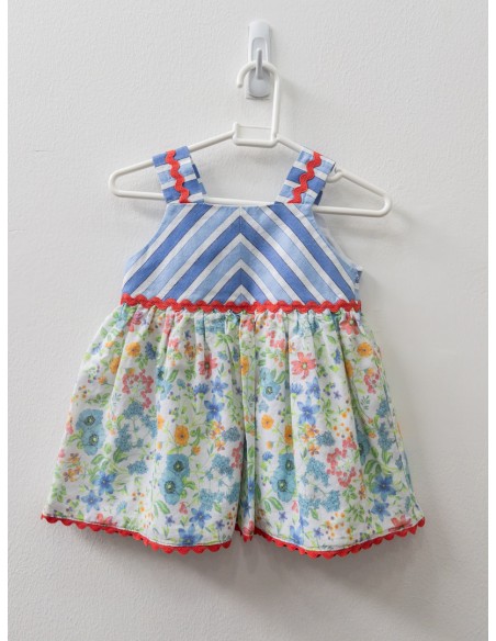 vestido flores colores con pecho rayas celestes