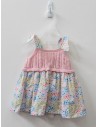 vestido florcitas azules y rosadas, pecho bordado rosado