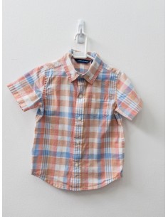 camisa manga corta cuadros salmon, rosa y celeste