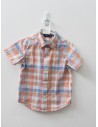 camisa manga corta cuadros salmon, rosa y celeste