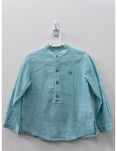 camisa manga larga rayas blancas y turquesas