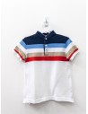 camiseta tipo polo con rayas roja, beige, azul, celeste