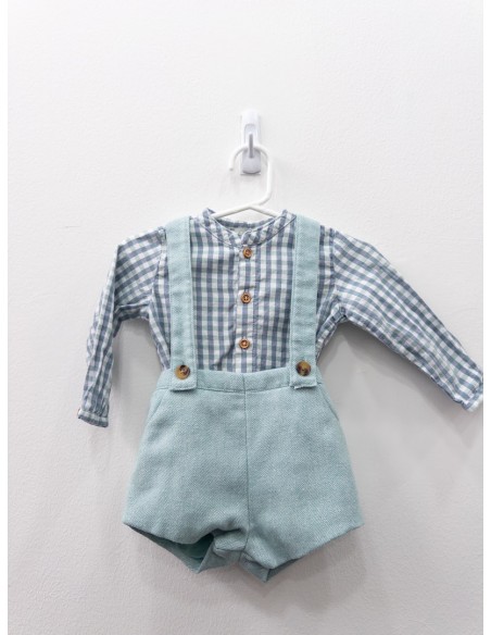set camisa cuadros turquesas y azules con romper turquesa