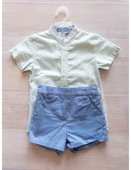set short celeste y camisa verde agua