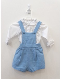 set camisa blanca y enterizo celeste con textura