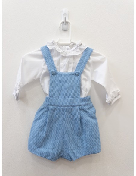 set camisa blanca y enterizo celeste con textura