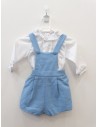 set camisa blanca y enterizo celeste con textura