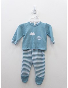 set pantalon y top manga larga turquesa con nubes