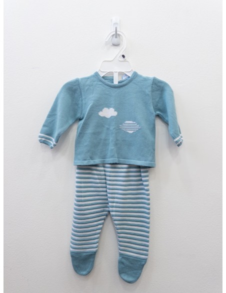 set pantalon y top manga larga turquesa con nubes