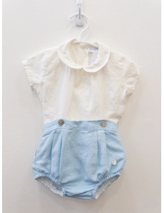 enterizo blanco con celeste y 2 botones