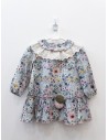 vestido manga larga celeste con flores y encaje