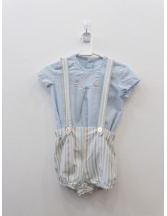 set camisa celeste con romper rayas turquesa celeste, cafe