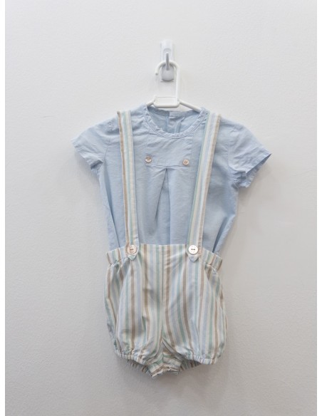 set camisa celeste con romper rayas turquesa celeste, cafe