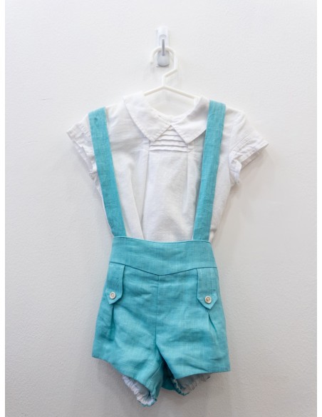 set camisa blanca enterizo turquesa