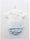 set camisa blanca lino y cubre panal de rayas celestes y blancas