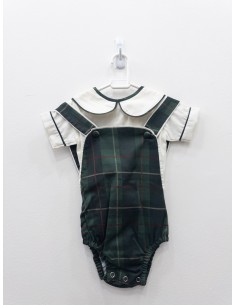 set camisa lino blanca con enterizo verde de cuadros
