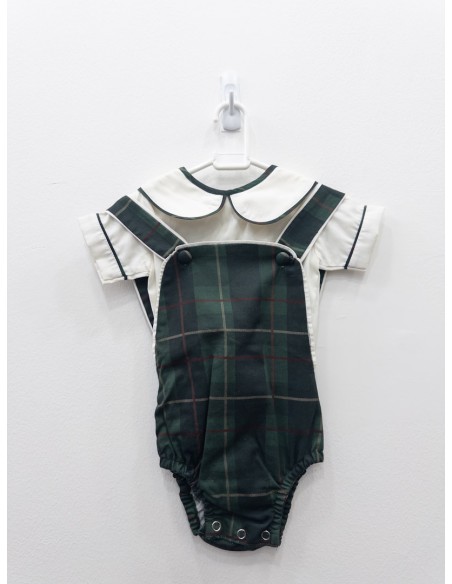 set camisa lino blanca con enterizo verde de cuadros