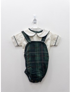 set camisa lino blanca con enterizo verde de cuadros